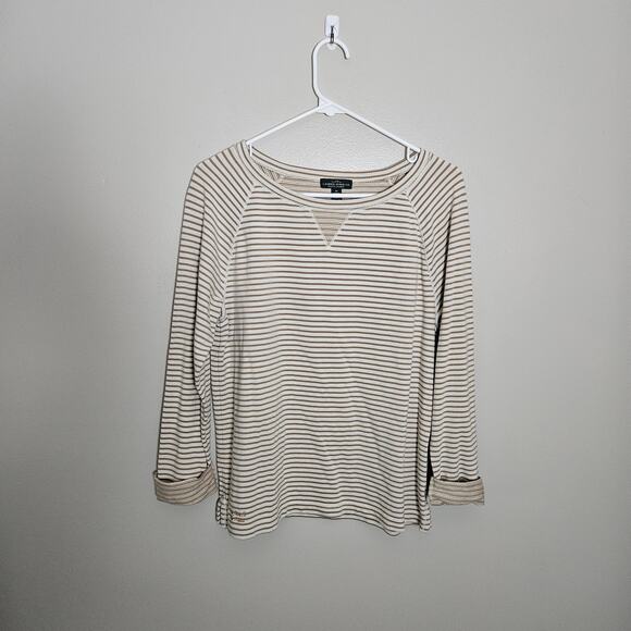Lauren Ralph Lauren Jeans Co Sz Medium Brown White Striped Top - Picture 2 of 11